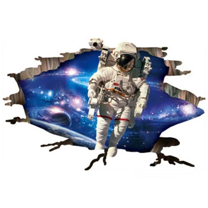 

Space Astronaut 3D Broken Wall Hole Art Vinyl Mural Stickers Home Decoration for Kids Room Roof Starry Planet Ceiling Wallpaper