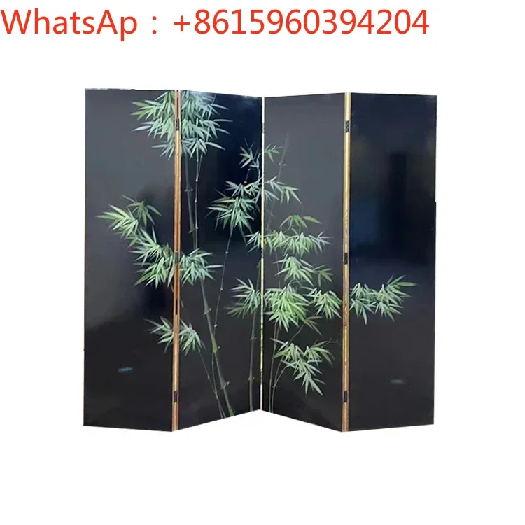 Custom hand-painted black gold bamboo lacquer screen high-grade porch mobile folding screen Chinese-style simple background wall