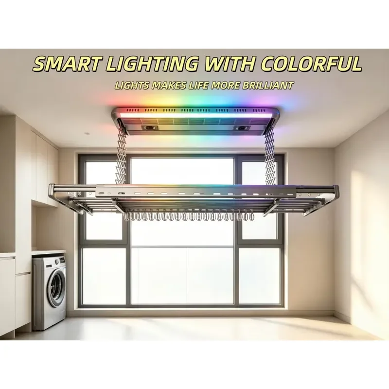 for 6 Fan Blades Foldable Heating Balcony Drying Rack with Colorful Lights Graffiti APP Intelligent Control and Remote