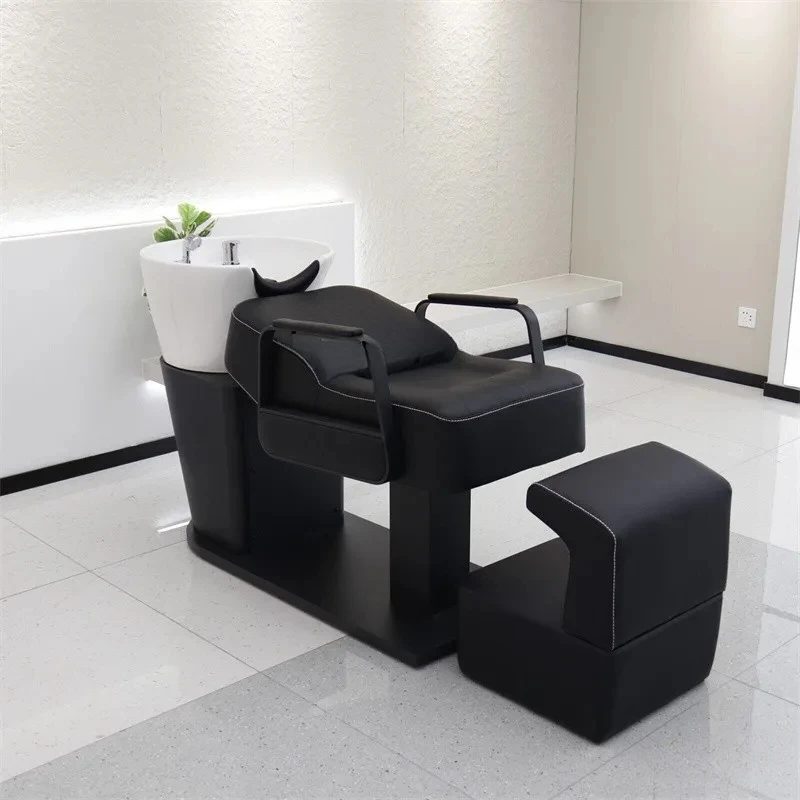 Barber Shop Shampoo Chair Hair Salon Hair Salon Lying Half High-End Flushing Bed Ceramic Basin