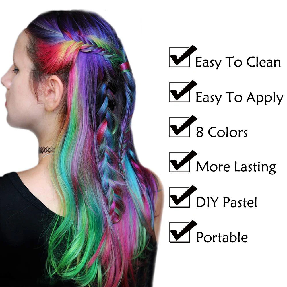 Hair Chalk Temporary Hair Color for Kids Women Girls Washable Hair Dye 8 Colors Hair Painting Spray Salon Styling Supplies