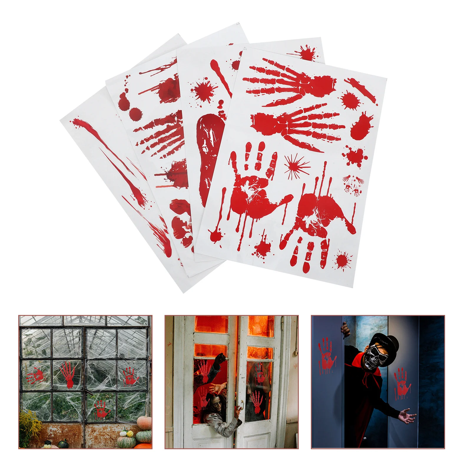 

2pcs 2 Rolls Blood Handprint Wall Stickers Halloween Window Decals For Haunted House Party Decor Blood Stains Stickers Festival