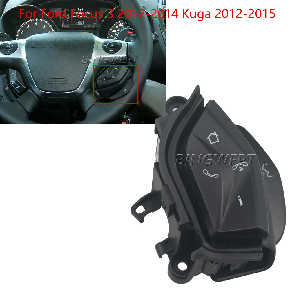 Para Ford Kuga 2012-2015, para Ford Focus 3 2012-2014, Botón de Control de Volumen y Teléfono con Bluetooth para Volante, con Retroiluminación Azul