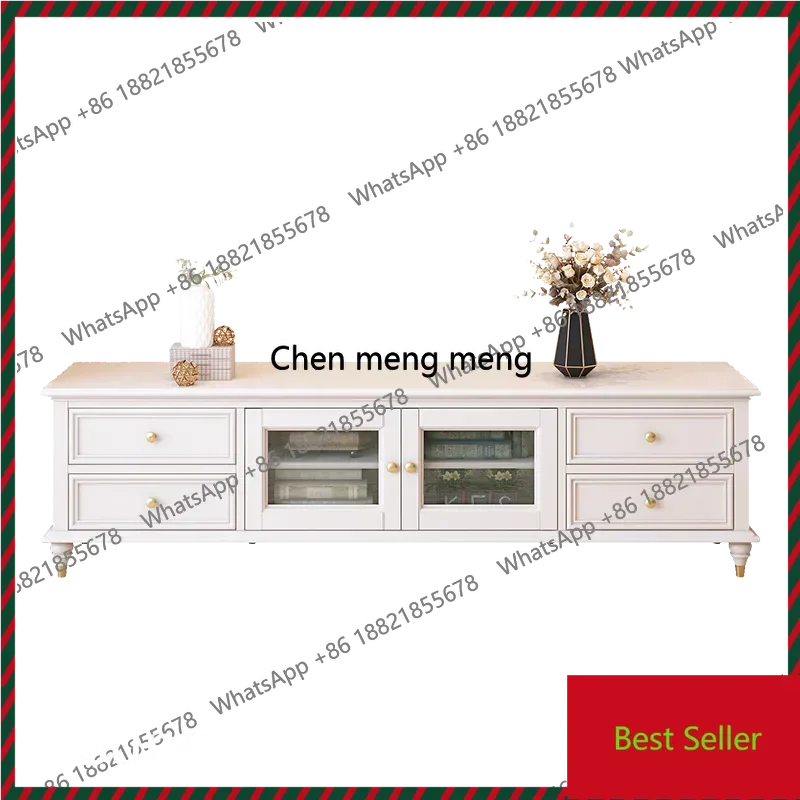 

ZZWhite TV cabinet, solid wood TV cabinet, coffee table combination, 2.0m 2.2m light luxury solid wood TV cabinet combination