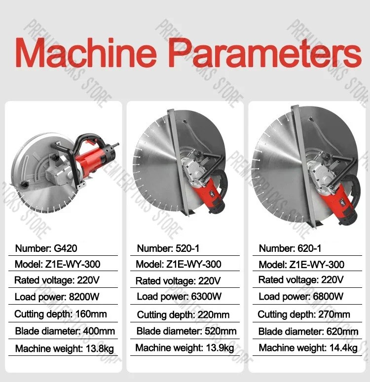 Wall Cutting Machine with Rail 220V Electric Saw 620mm Blade Doorway Concrete Doors Windows   Slotting