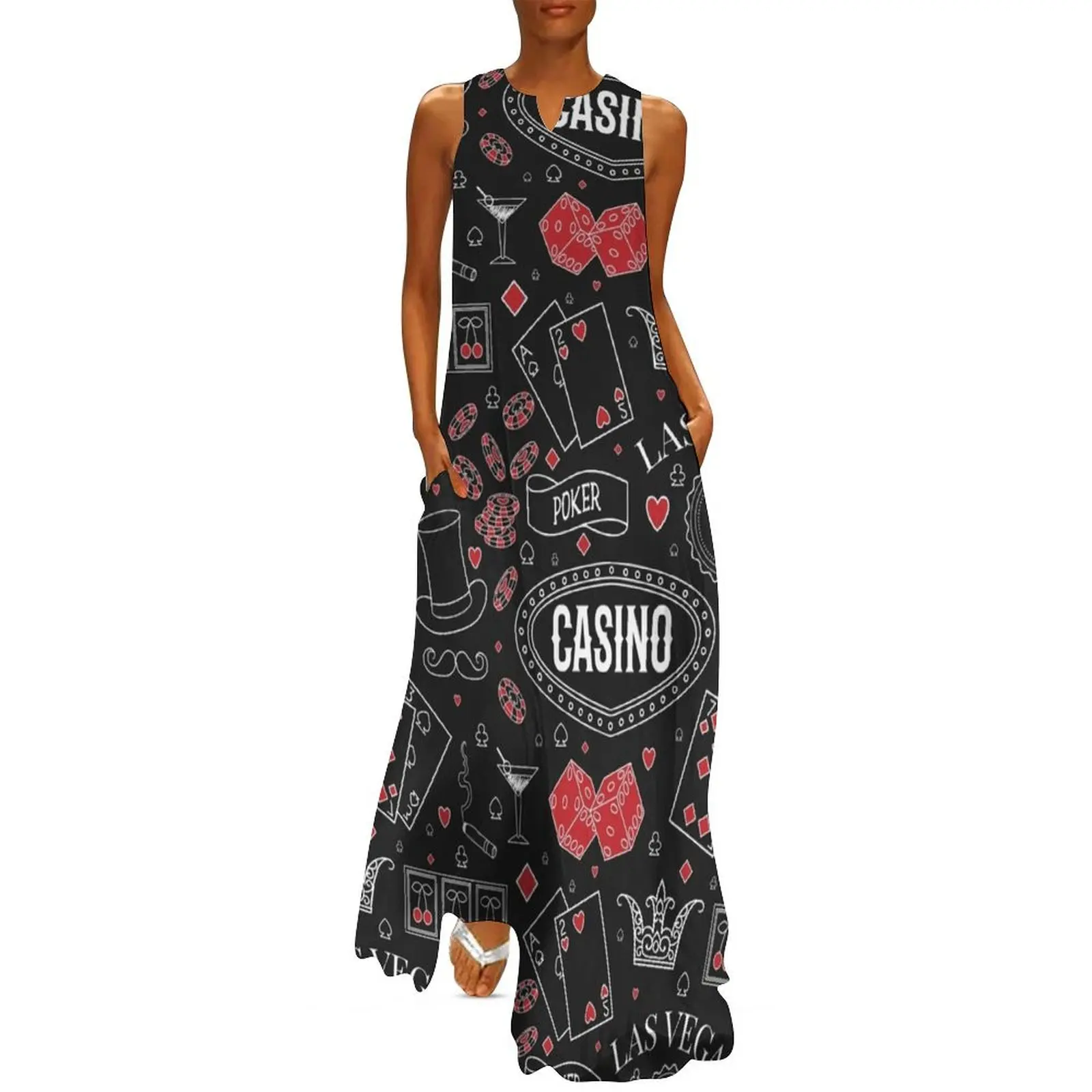 

Casino theme. Seamless pattern with decorative elements on chalkboard. Gambling symbols. Long Dress loose women's dress Dress