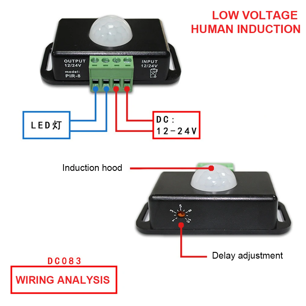 

DC 12V 24V 8A Automatic Adjust PIR Motion Sensor Switch IR Infrared Detector Light Switch Module for LED Strip Light Lamp