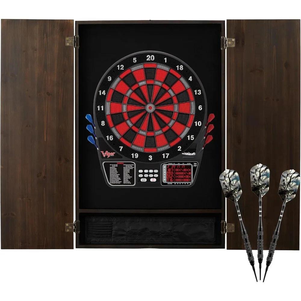 

Шкаф из цельного дерева в стиле метроплита с электронным дартсом, готовый к игре