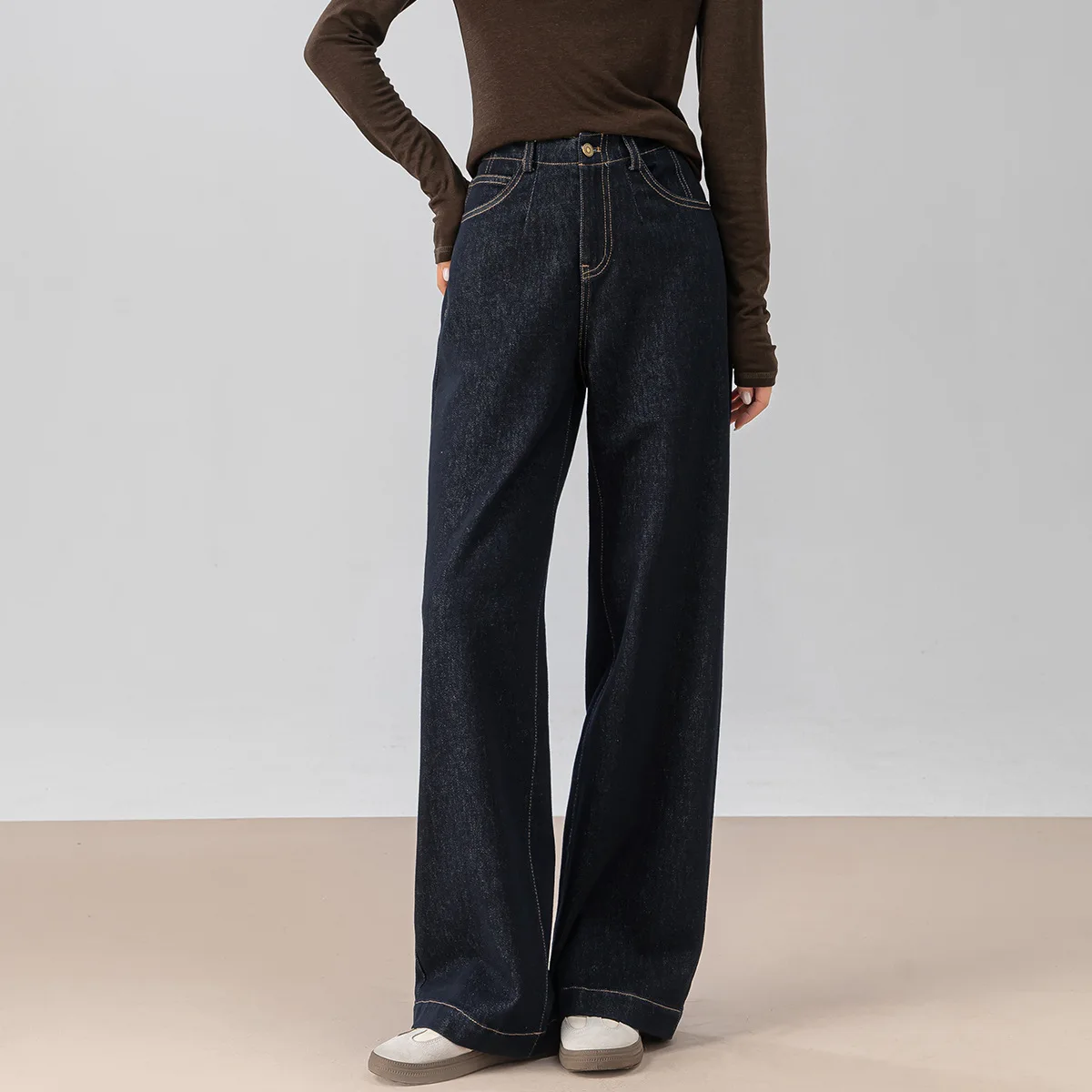 

Xingge Anti-Fading Wide Leg Denim Blue Jeans Women's New Sle Pear Body ape Floor-Length Pants High Waist Skinny Fit