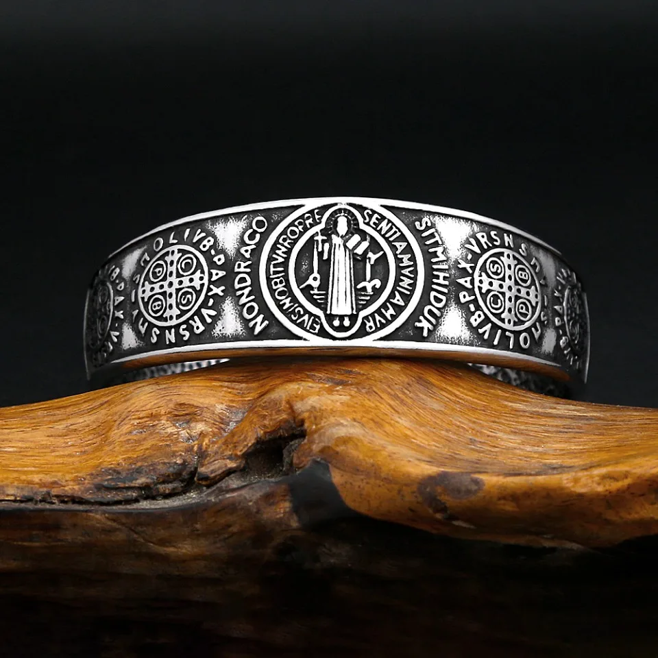 Gothic Vintage St. Benedict Exorcism Bracelets For Men Women Stainless Steel Fashion Biker Religious Amulet Jewelry Droshipping