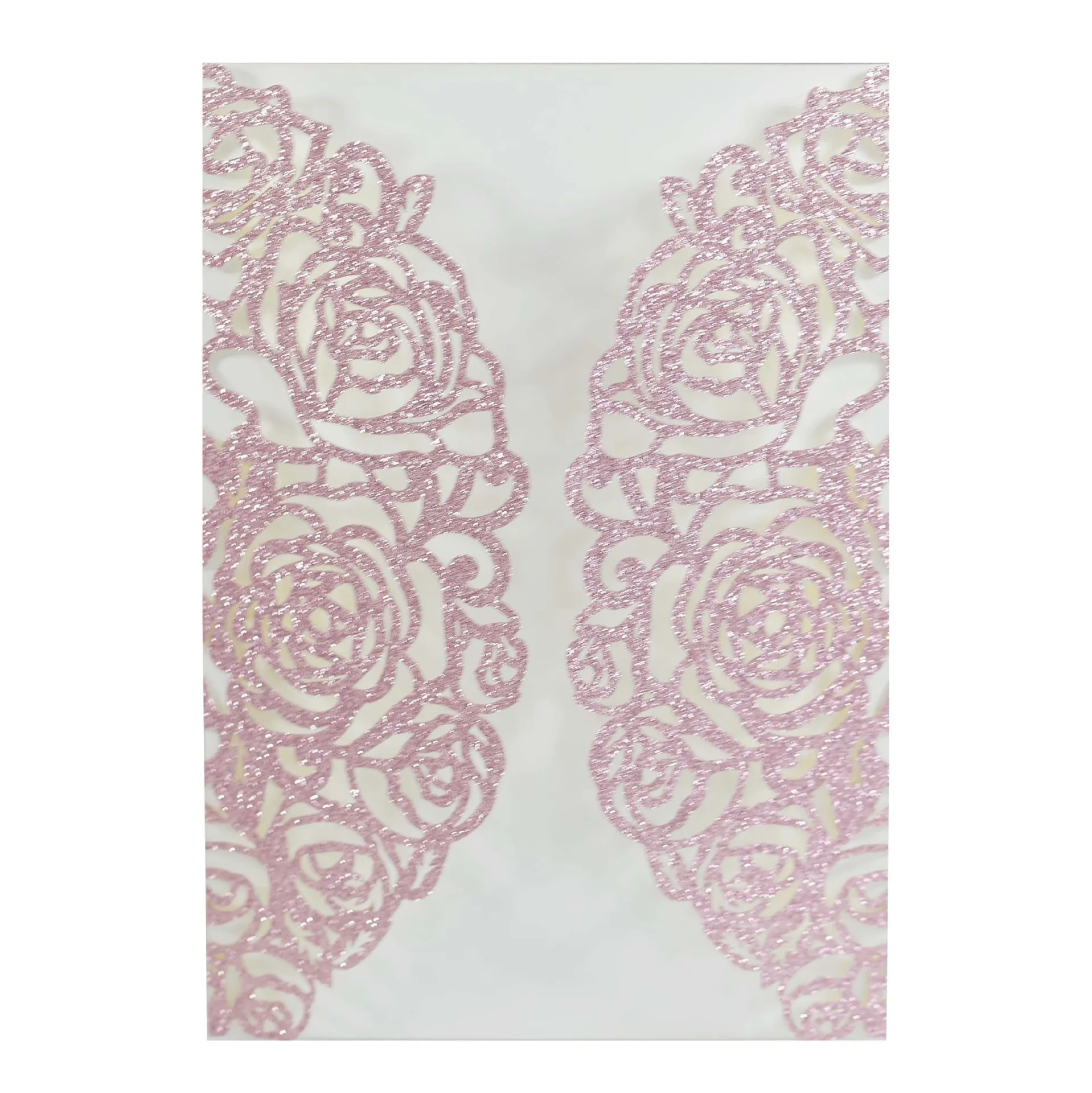 Lasergesneden bruiloft uitnodigingskaarten, goud, zilver, ivoor glitter roze bloem, 100 stuks