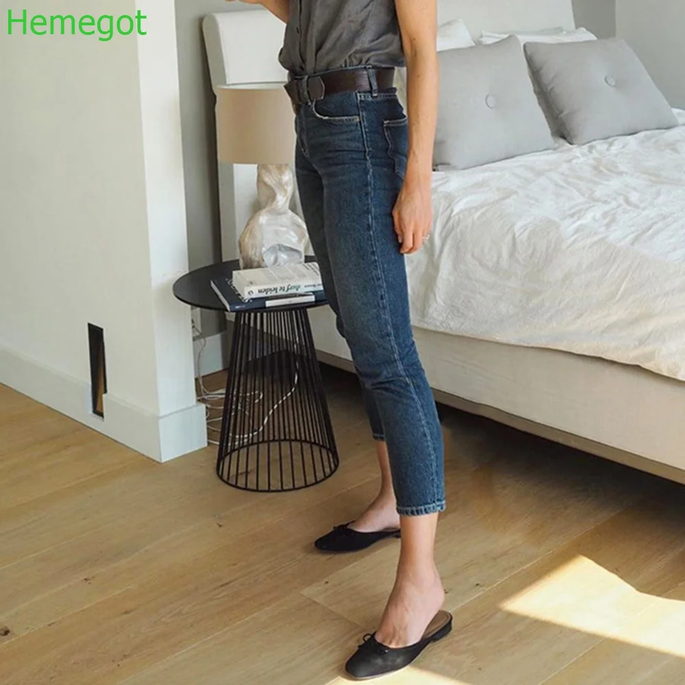 Genuine Leather Square Toe Ladies Slippers Black Butterfly Knot Covered Toe Shoes Fashion Suede Flat Women Slippers