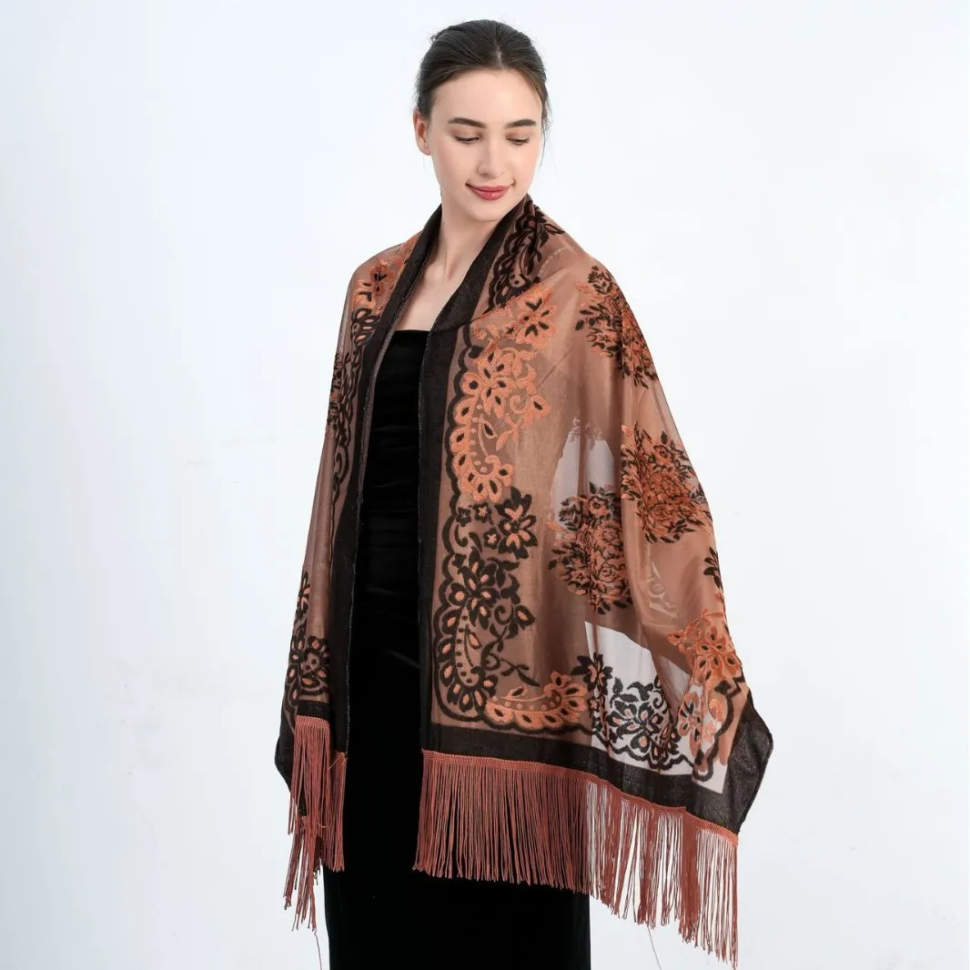 New Two tone Peony Lace Hollow Tassel Shawl  Women's Versatile Beach Air Conditioning Room Jacquard cape