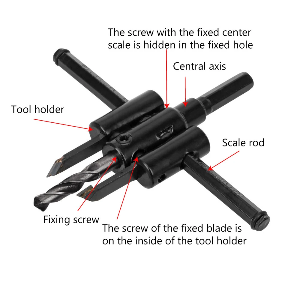 DIYWORK Cordless Adjustable 40-120mm Drill Bit Woodworking Drill Circle Cutter Wood Circle Hole Saw Cutter Tool Kit