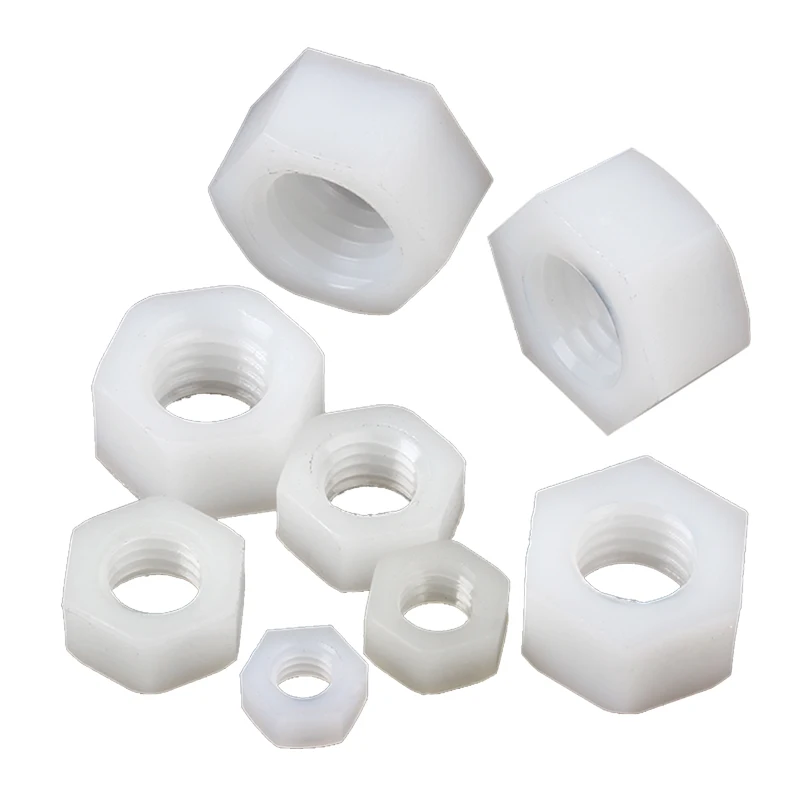 50Pcs White Nylon Hex Nuts M2 M2.5 M3 M4 M5 M6 M8, Plastic Metric Hexagonal Fasteners, Insulated Non-Magnetic Nuts