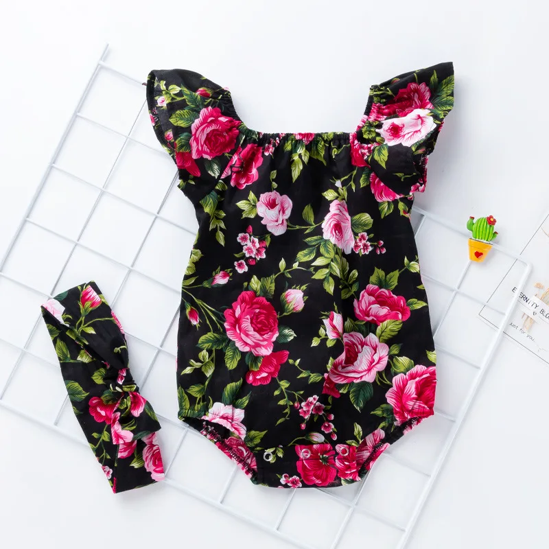 Newborn Infant Baby Girls Romper + Headband Cotton Sleeveless Baby Onepiece Jumpsuit Fashion Baby Girls Clothes Ropa Bebe image 2