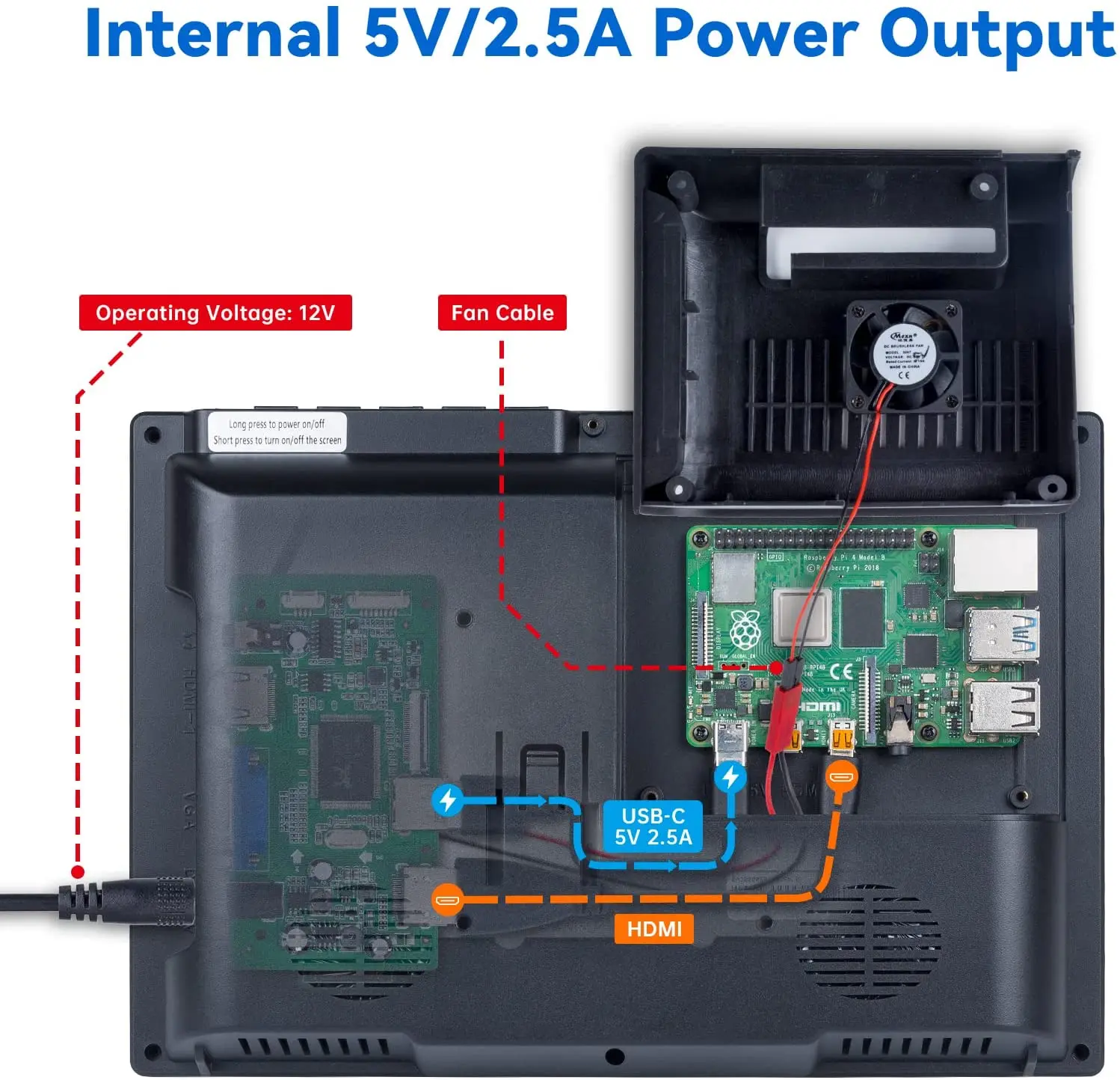 SunFounder 10.1 \'\'IPS Monitor do Raspberry Pi 1280 × 800 przenośny Laptop z tylna obudowa wentylatorem chłodzącym