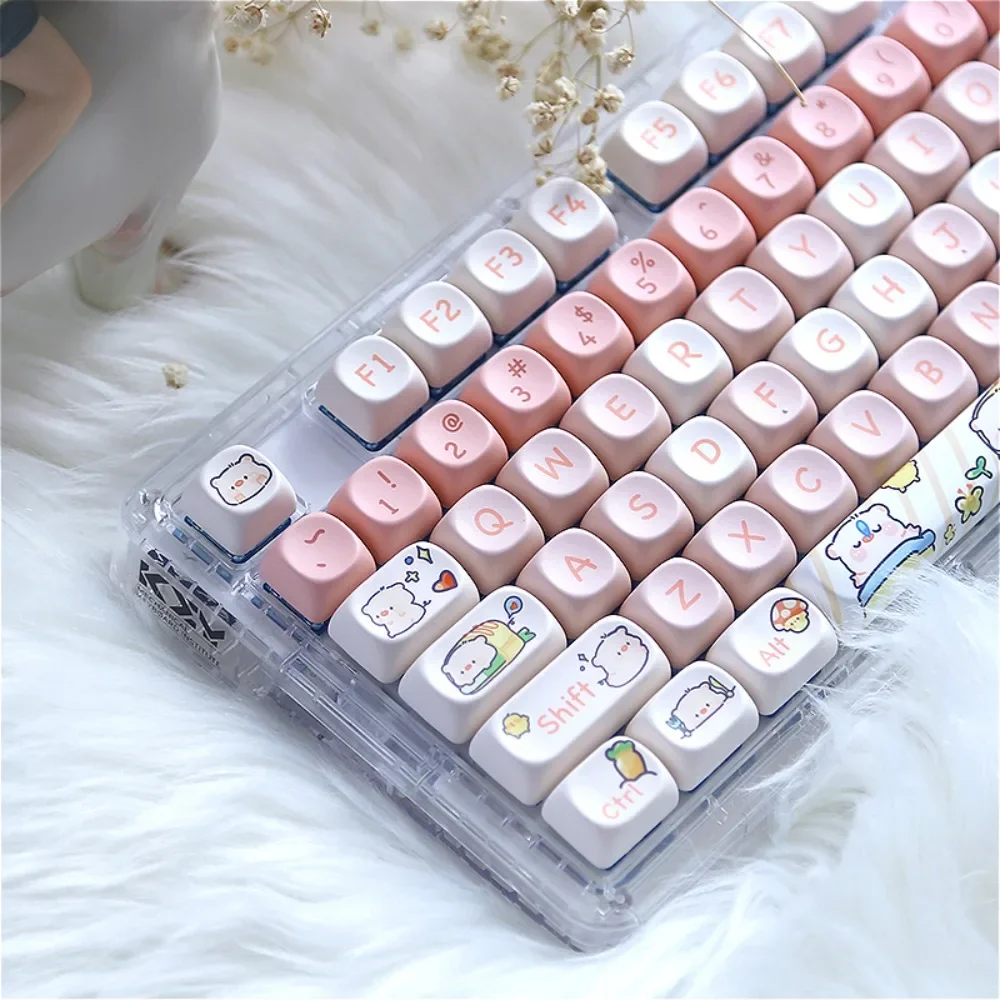 Pink piggy, keycap 118-key MOA PBT hot sublimation, suitable for MX Switch gaming mechanical keyboard keycaps