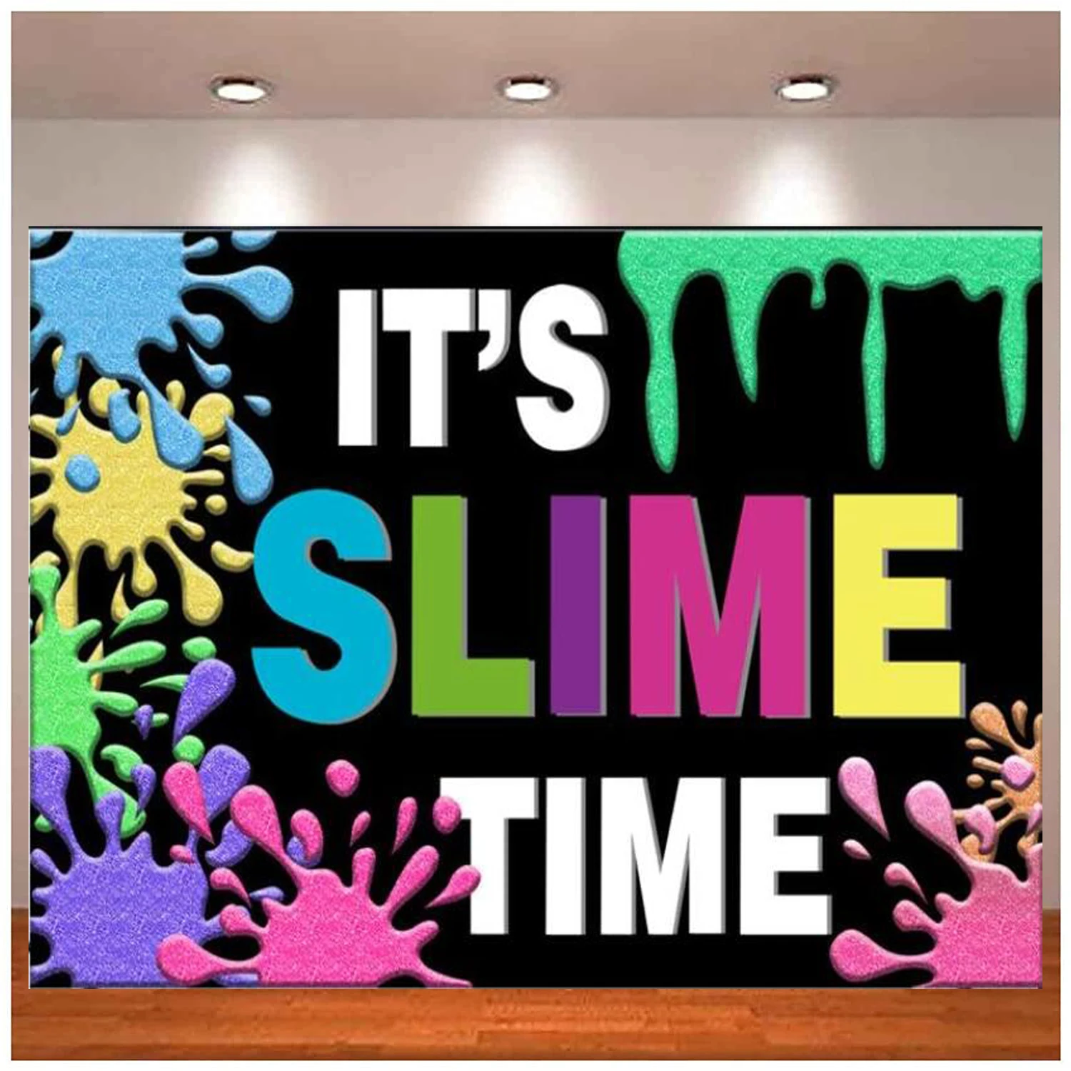 It's Slime Time Themed Birthday Party Photography Backdrop Decors Colorful Graffiti Glow Splatter Background Event Dessert Table