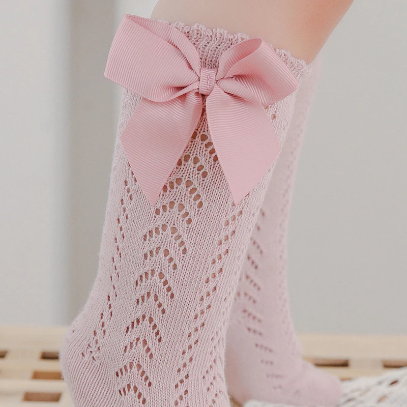 Summer Baby Girls Socks Toddlers Bow Long Sock Kids Knee High Soft Cotton Mesh Spanish Style Children 0-5 Years Breathable Socks