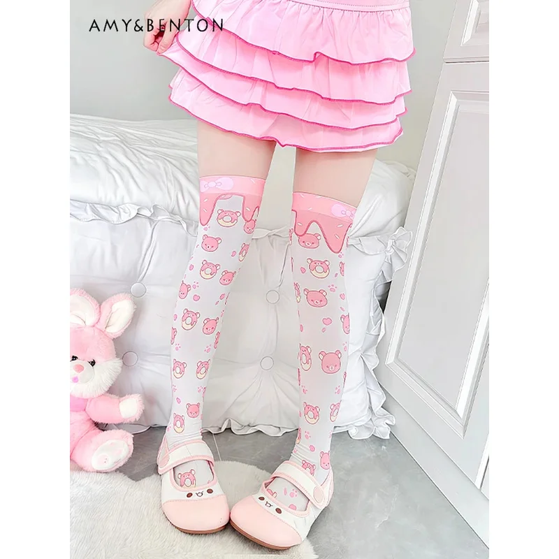 25COSOriginal Cartoon Printed Thigh High Stockings Japanese Cute Knee High Socks Daily Versatile Sweet Kawaii Velvet Stockings L view 3