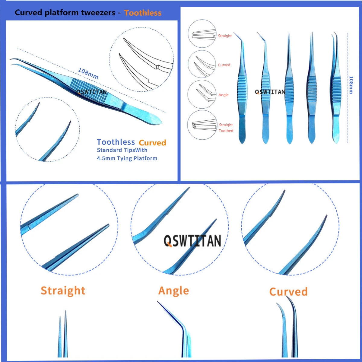 Pinzette oftalmiche conjunctiva Pinze per denti Strumento chirurgico per occhi Strumento oftalmico Titanio