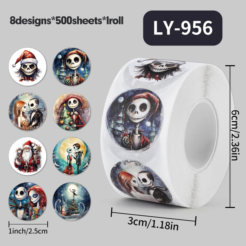 500PCS/Roll Halloween Stickers The Nightmare Before Christmas Sticker Sealing sticker Gift Label Stickers Toy