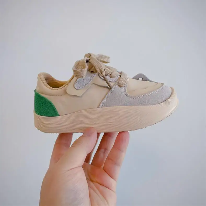 Zapatos casuales para niños, zapatillas de deporte de moda para niños, zapatos deportivos de cuero genuino, zapatos de Skate ostentosos, color Beige