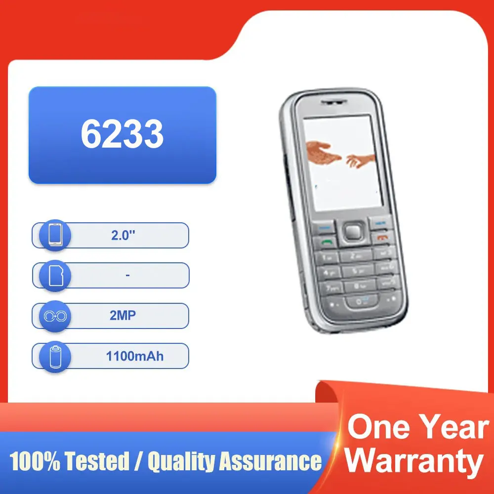 لوحة مفاتيح أصلية غير مقفلة 6233 بشريحة واحدة GSM 900/1800/1900 بلوتوث MP3/MP4 للهاتف المحمول متعددة اللغات مصنوعة في فنلندا