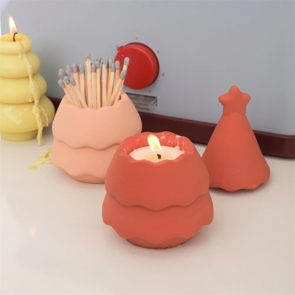 Christmas Tree Candle Jar Concrete Silicone Mould with Lid  Candle Vesssel Mould for Cement and Jesmonit DIY Christmas Gift Tool