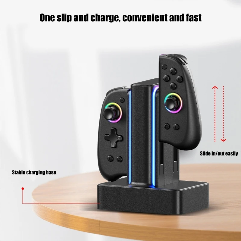 حامل شحن LED متعدد الألوان، محور شحن مدمج للألعاب المنزلية، تركيب بسيط أساسي لمفاتيح JoyCons