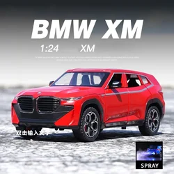 Diecast 1:24 Scale Spray BMW XM Alloy Car Model Sound And Light Kids Metal Toys Vehicles Boys Gift Collective Miniature Voiture