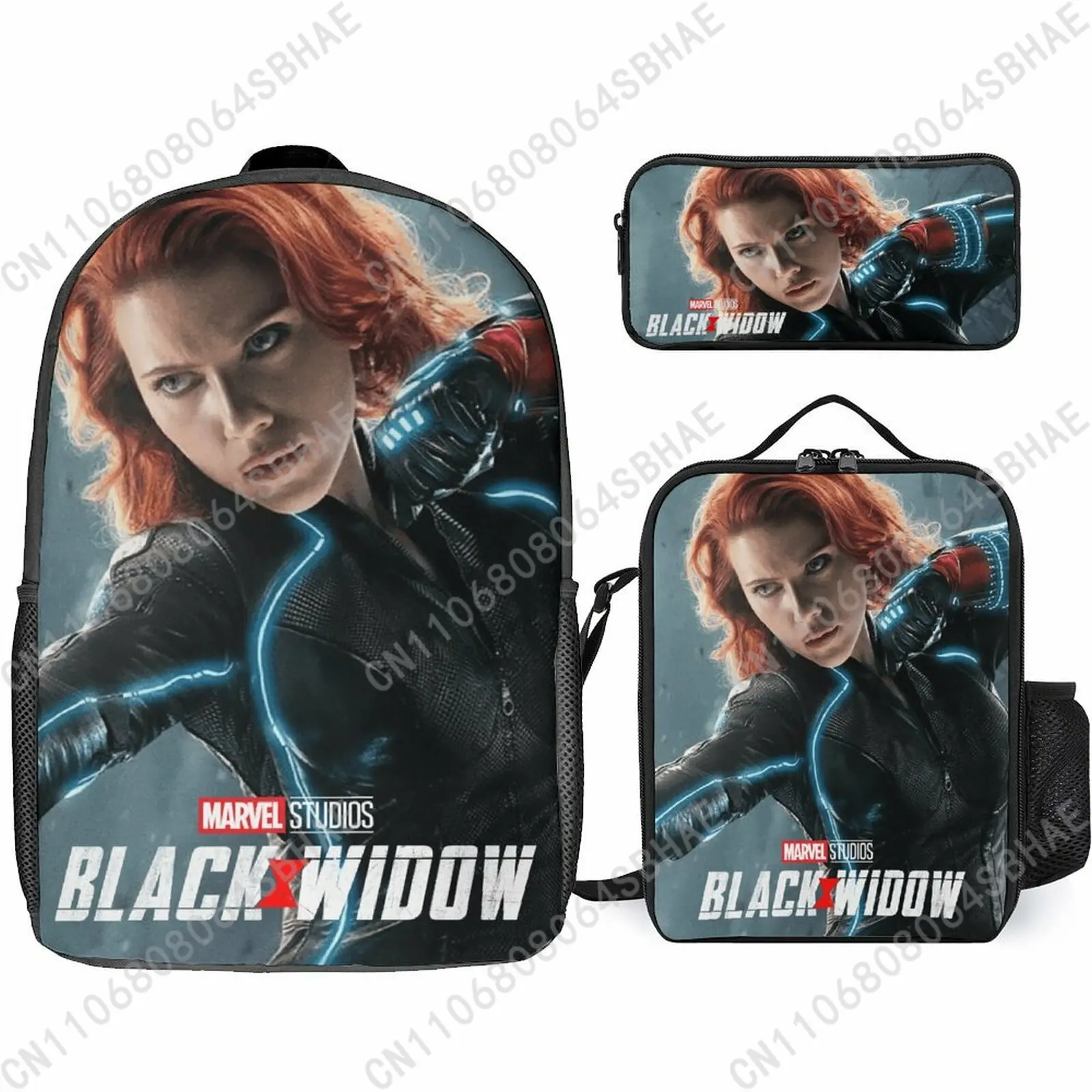 

Marvel Black Widow School Backpack For Teen Middle High School Students 3Pcs Bookbag Lunch Tote Bag Pencil Pouch Cosplay