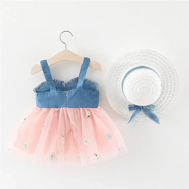 New Clothes Girls 0-3old Summer polyester new girl Sleeveless dress with hat princess 73-100 children kids clothing baby solid