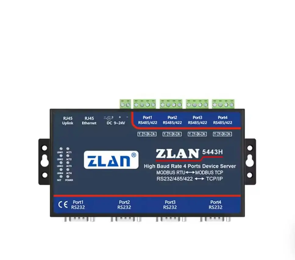 Network device 4 Serial Port RS232 RS485 RS422 To Ethernet Converter IOT Server Device ZLAN5443H Support Modbus High Baud Rate