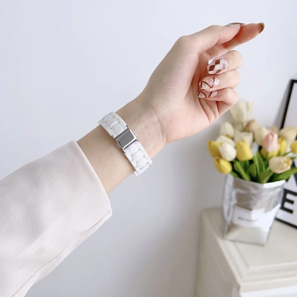 PC+Metal Watchband Imitation Ceramic Resin TPU Case Watch Strap Anti Fall Replaceable Watch Bracelet for Huawei Band 9/8/7/6