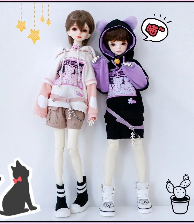 DIY BJD 1/6 1/4 OB11 Hoodie Clothes Full Set Body With Fashion Clothes Canvas Shoes Sock Cute Doll Clothing