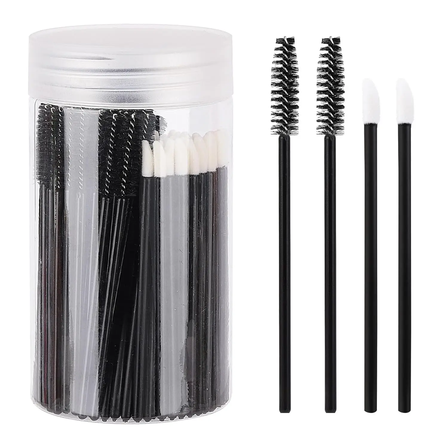 100 Pcs Spoolies Mascara Wands and Lip Brushes Wands, Disposable Eyelash Brushes Lipstick Tester Makeup Applicator Tool(Black)