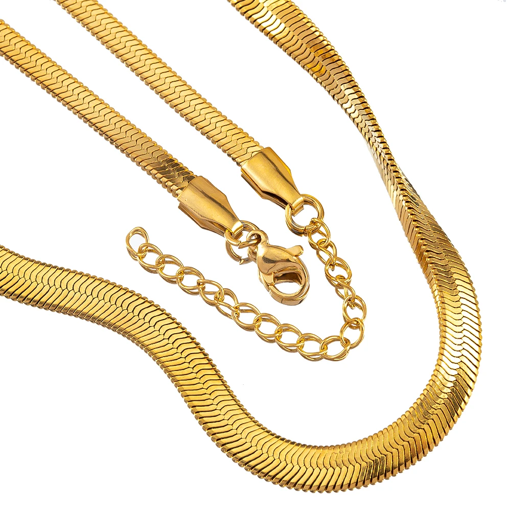 1pc 5Pcs Gold Color Snake Chain Stainless Steel Necklaces Unisex Men Choker Width 3/4/5mm Herringbone Necklace For Women Jewelry