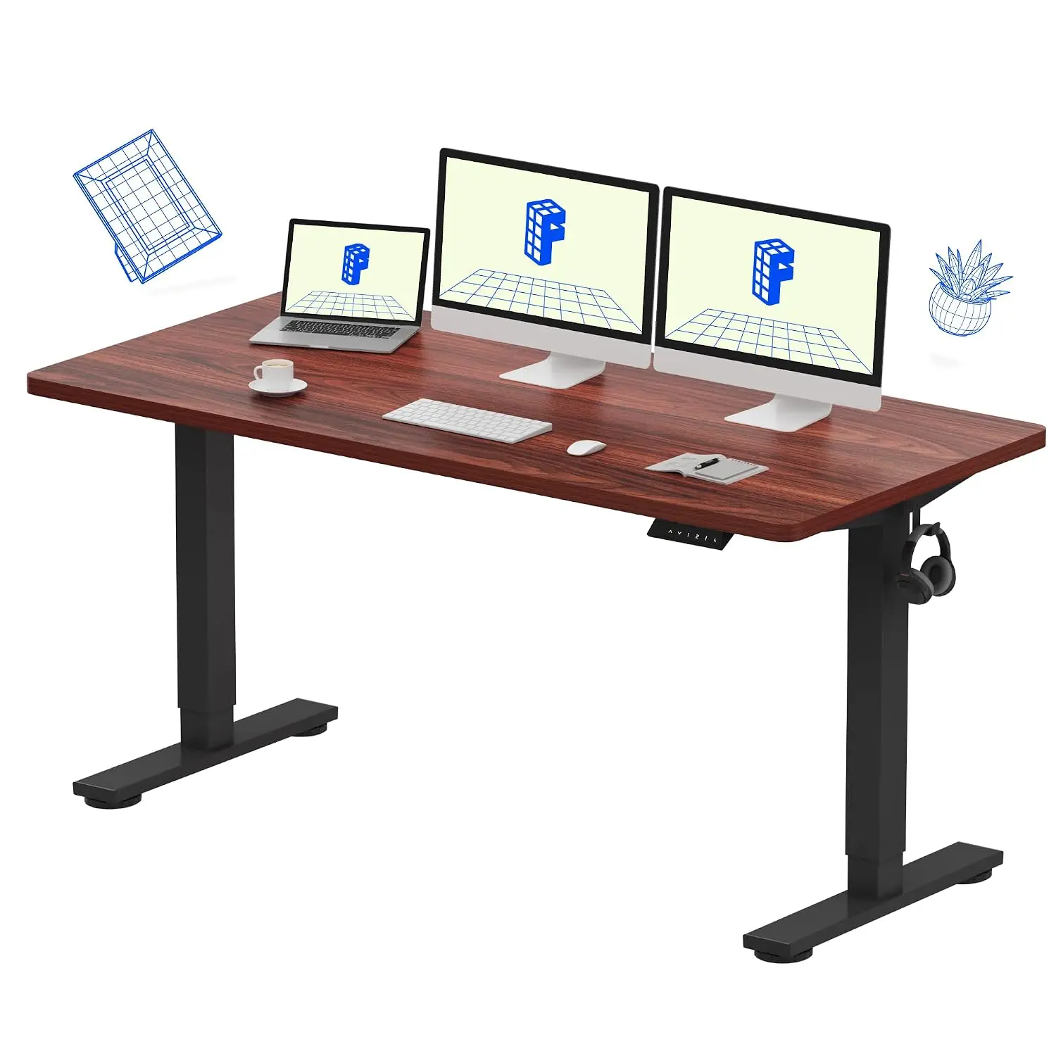 Electric Standing Desk Adjustable Memory Presets, 176 LBS Capacity, Stable Quiet, Home Office Dual Monitors, 60