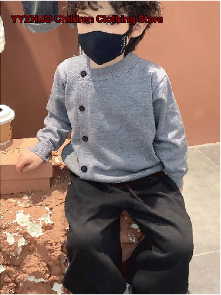 Kids Cardigan Boys Autumn Round Neck Long Sleeves Soft Knit Base Layer Top