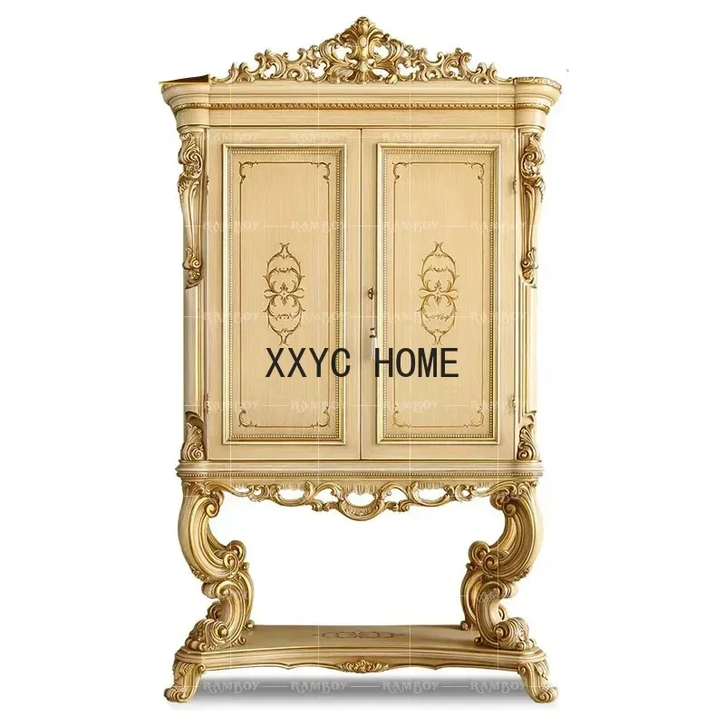 

European wine cabinet luxury villa solid wood carved lockers living room decorative cabinets porch cabinets