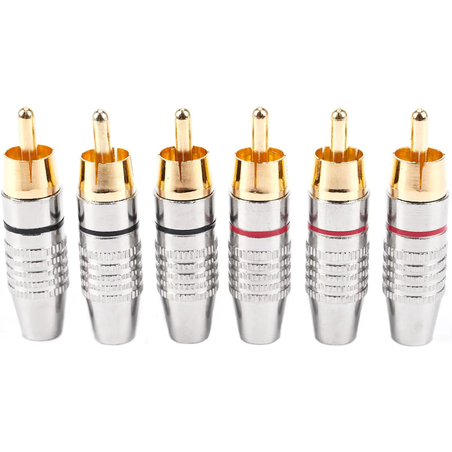 RCA Male Plug Adapter, Audio Phono Gold Plated Solder Connector,Hi End - 6-Pack,silver