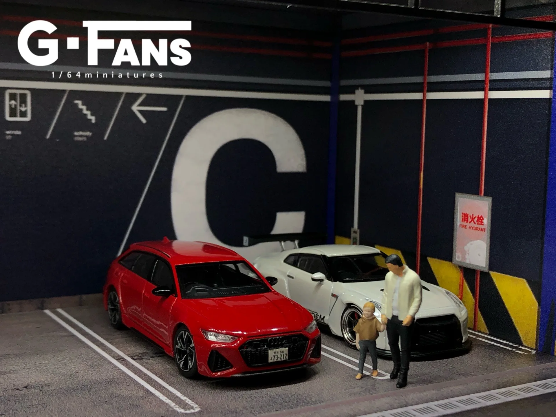 G FANS 1:64 Car Garage Diorama Model With LED Lights 1/64 Car Garage scene model with lights