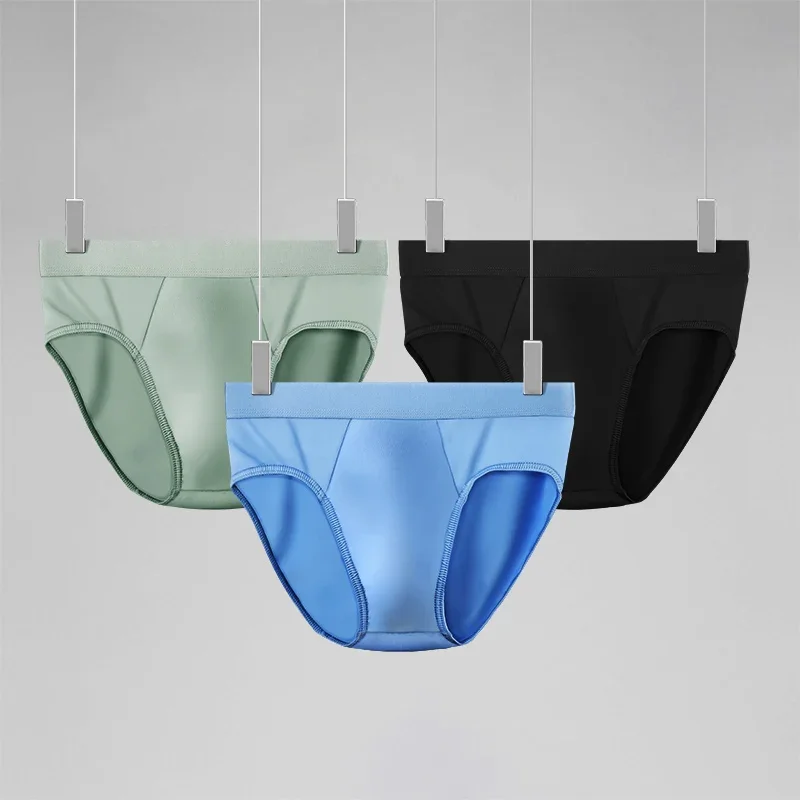 1pc Men's ice - silk underwear. Thin - style for summer, with U - convex briefs. solid - colored shorts