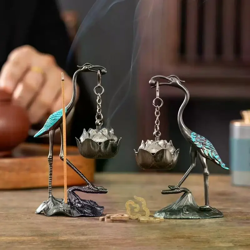 Style Incense Burner Zinc Alloy Good Symbolism Incense Holder Accessories Red-crowned Crane Indoor Aromatherapy Gifts Chinese