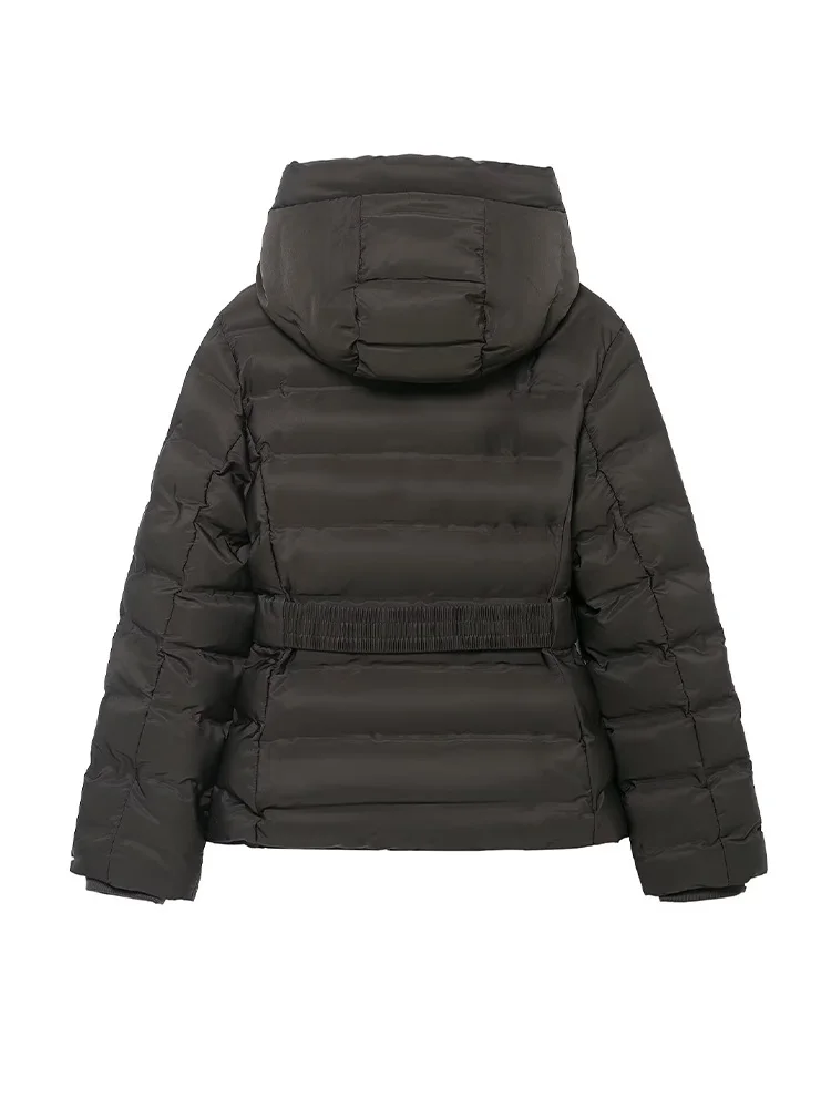 HH Women Winter Warm Windproof Hooded Thick Jacket Slim Casual Short Coats Woman Fashion Long Sleeves Belt Zipper Loose Outwear