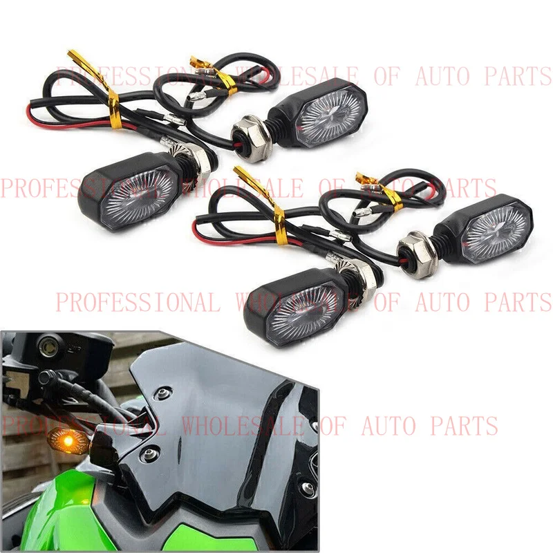 V+ V+ 4x Mini Motorcycle 12V LED Turn Signal Blinker Amber Light Indicator