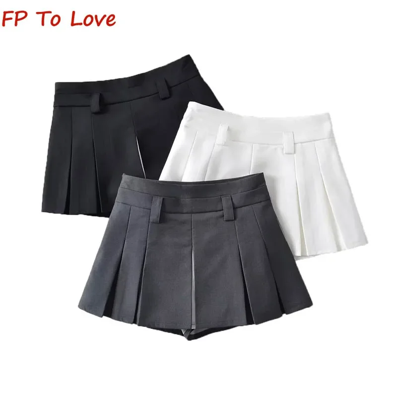 

Spice Girl Y2K Spice Black High Waisted Half Pleated Skirt White Skirt A-Line Anti-Walking Grey Skirt