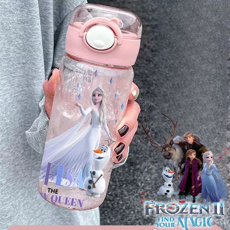 Frozen Elsa Anime Peripheral Creative Cartoon Cute Print Student Portable Large Capacity Straw Plastic Cup Girl Birthday Gift